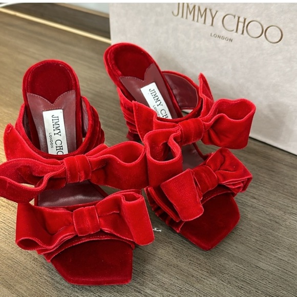 Jimmy Choo Flaca Sandal 100 Red Velvet - Picture 5 of 11